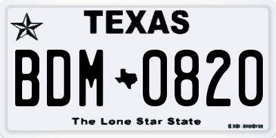 TX license plate BDM0820