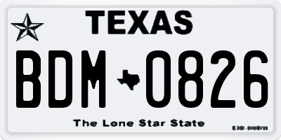 TX license plate BDM0826