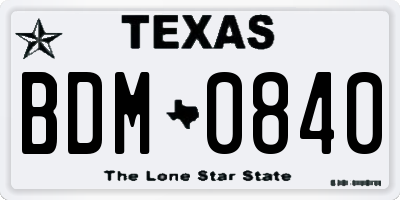 TX license plate BDM0840