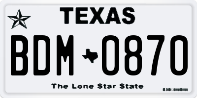 TX license plate BDM0870