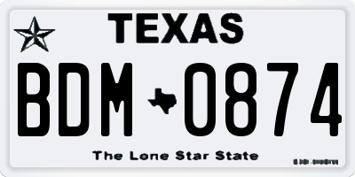 TX license plate BDM0874