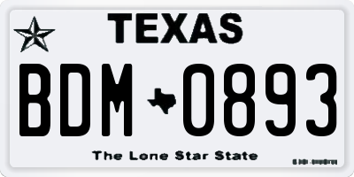 TX license plate BDM0893