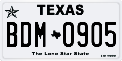 TX license plate BDM0905