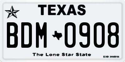 TX license plate BDM0908
