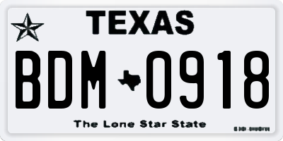 TX license plate BDM0918