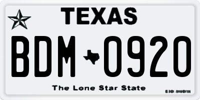 TX license plate BDM0920