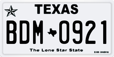 TX license plate BDM0921
