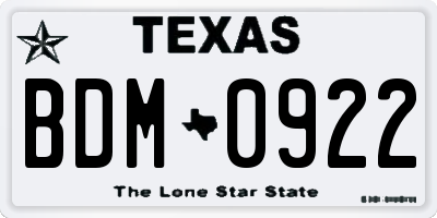 TX license plate BDM0922