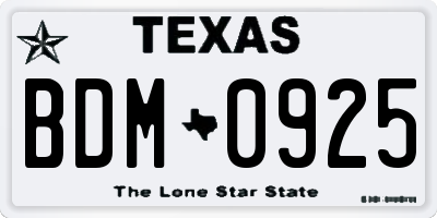 TX license plate BDM0925