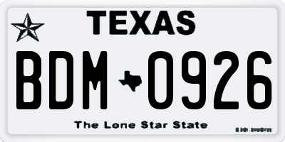 TX license plate BDM0926