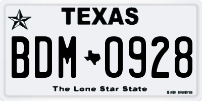 TX license plate BDM0928