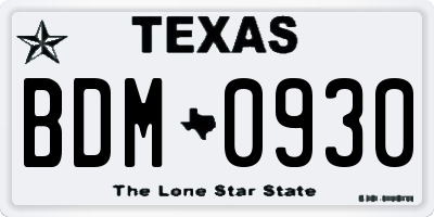 TX license plate BDM0930