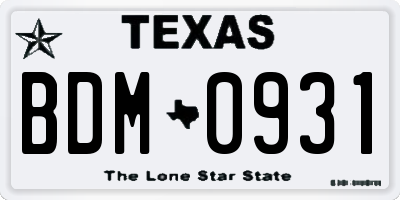 TX license plate BDM0931