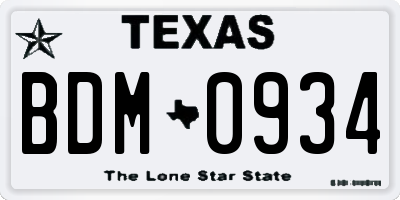 TX license plate BDM0934