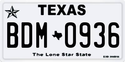 TX license plate BDM0936