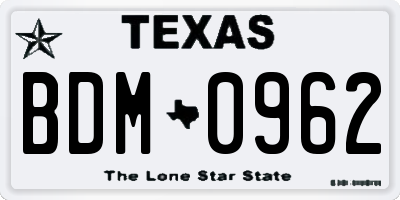 TX license plate BDM0962