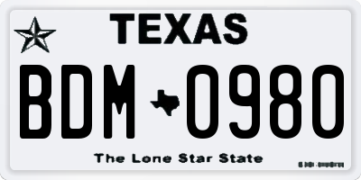 TX license plate BDM0980