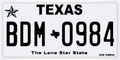TX license plate BDM0984