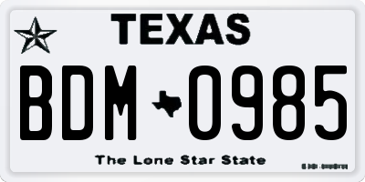 TX license plate BDM0985