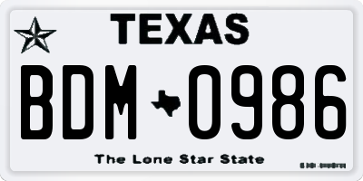 TX license plate BDM0986