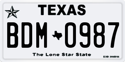 TX license plate BDM0987