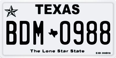 TX license plate BDM0988