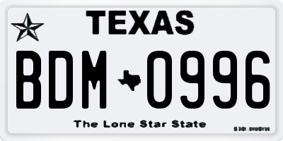 TX license plate BDM0996