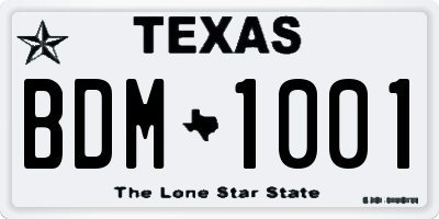 TX license plate BDM1001