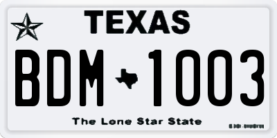 TX license plate BDM1003