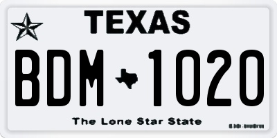 TX license plate BDM1020