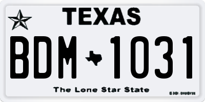 TX license plate BDM1031