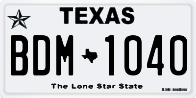 TX license plate BDM1040