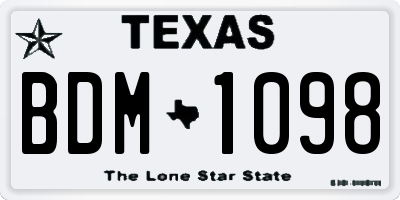 TX license plate BDM1098