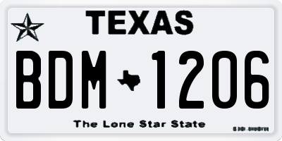 TX license plate BDM1206
