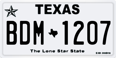 TX license plate BDM1207