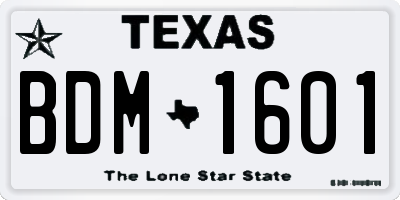 TX license plate BDM1601