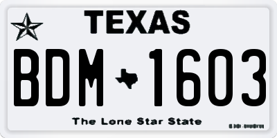 TX license plate BDM1603