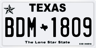 TX license plate BDM1809