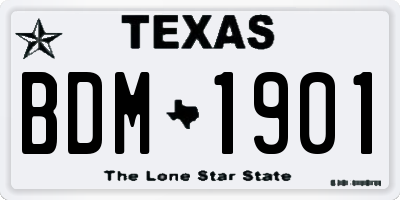 TX license plate BDM1901