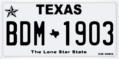 TX license plate BDM1903