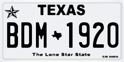 TX license plate BDM1920