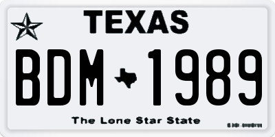 TX license plate BDM1989