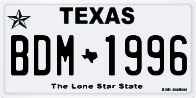 TX license plate BDM1996