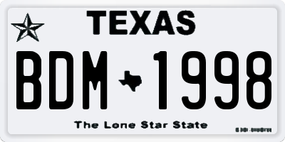 TX license plate BDM1998
