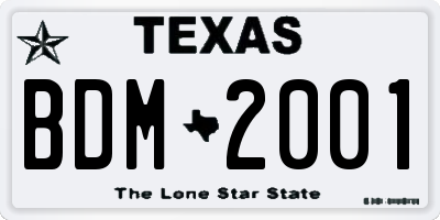 TX license plate BDM2001