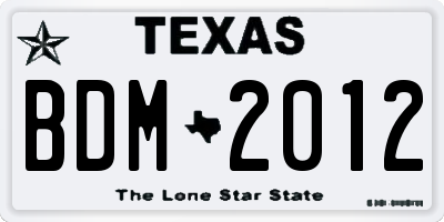 TX license plate BDM2012