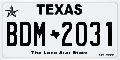 TX license plate BDM2031