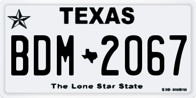 TX license plate BDM2067