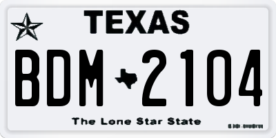 TX license plate BDM2104