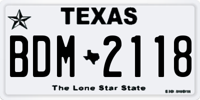 TX license plate BDM2118